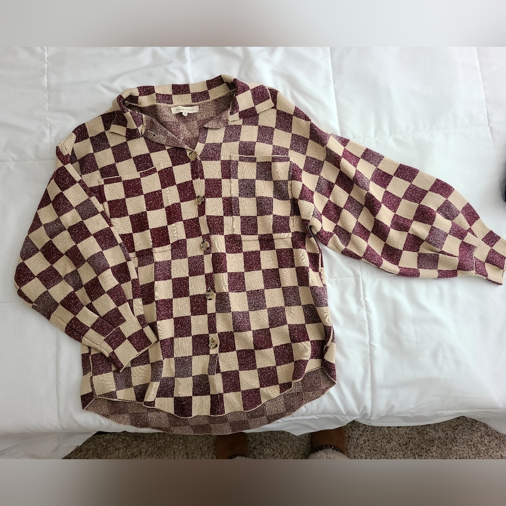 Gilded Intent Burgundy and Beige Checkered Button Down Shirt